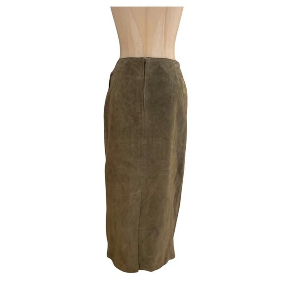 Casual Corner Suede Knee Length Olive Pencil Skirt Womens Sz 8 Vintage Deadstock - Picture 2 of 11